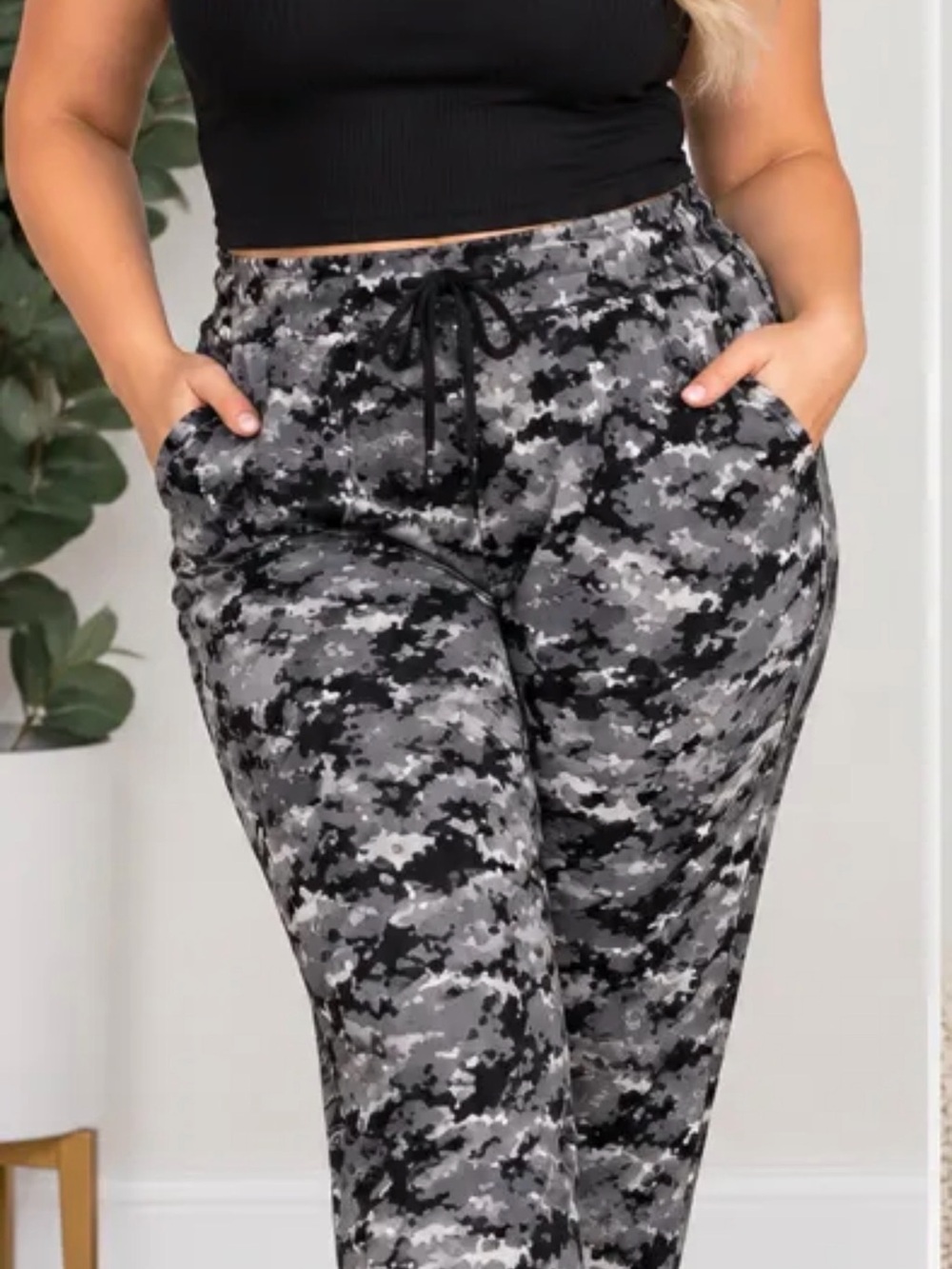 Leggings Depot Gray Camo Drawstring Track Joggers